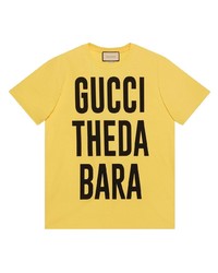 T-shirt girocollo stampata senape di Gucci