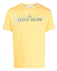 T-shirt girocollo stampata senape di Stone Island
