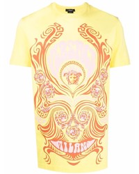 T-shirt girocollo stampata senape di Versace