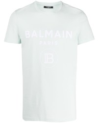 T-shirt girocollo stampata verde menta di Balmain