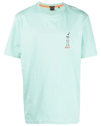 T-shirt girocollo stampata verde menta di BOSS
