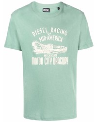 T-shirt girocollo stampata verde menta di Diesel