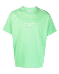 T-shirt girocollo stampata verde menta di GUESS USA