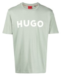 T-shirt girocollo stampata verde menta di Hugo