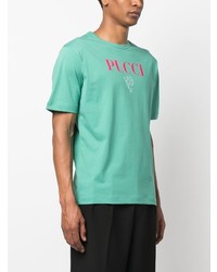 T-shirt girocollo stampata verde menta di PUCCI