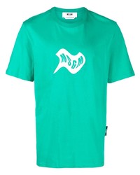 T-shirt girocollo stampata verde menta di MSGM
