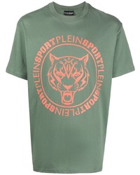 T-shirt girocollo stampata verde menta di Plein Sport
