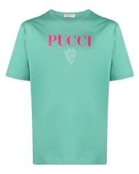 T-shirt girocollo stampata verde menta di PUCCI