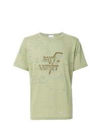 T-shirt girocollo stampata verde menta di Saint Laurent