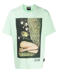 T-shirt girocollo stampata verde menta di VERSACE JEANS COUTURE