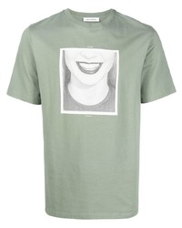 T-shirt girocollo stampata verde menta di Wood Wood