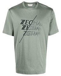 T-shirt girocollo stampata verde menta di Z Zegna