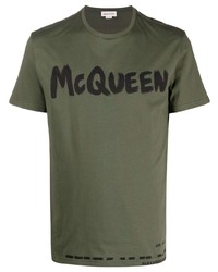 T-shirt girocollo stampata verde oliva di Alexander McQueen