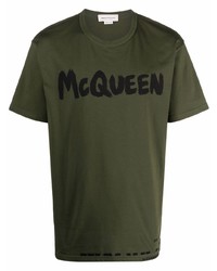 T-shirt girocollo stampata verde oliva di Alexander McQueen