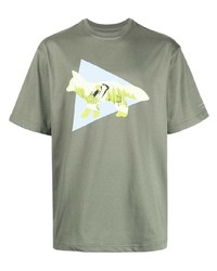 T-shirt girocollo stampata verde oliva di And Wander