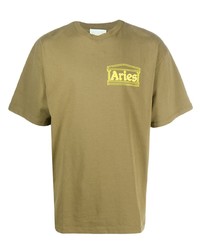 T-shirt girocollo stampata verde oliva di Aries