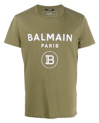 T-shirt girocollo stampata verde oliva di Balmain