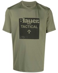 T-shirt girocollo stampata verde oliva di Blauer