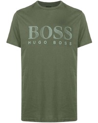 T-shirt girocollo stampata verde oliva di BOSS