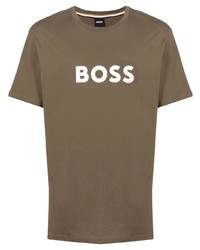 T-shirt girocollo stampata verde oliva di BOSS