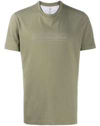 T-shirt girocollo stampata verde oliva di Brunello Cucinelli