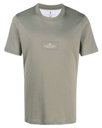 T-shirt girocollo stampata verde oliva di Brunello Cucinelli
