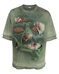 T-shirt girocollo stampata verde oliva di Diesel