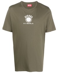 T-shirt girocollo stampata verde oliva di Diesel