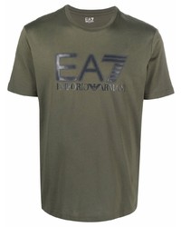 T-shirt girocollo stampata verde oliva di Ea7 Emporio Armani