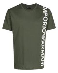 T-shirt girocollo stampata verde oliva di Emporio Armani