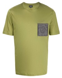T-shirt girocollo stampata verde oliva di Giorgio Armani