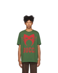 T-shirt girocollo stampata verde oliva di Gucci