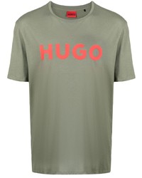 T-shirt girocollo stampata verde oliva di Hugo