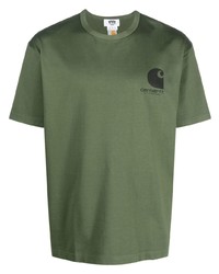 T-shirt girocollo stampata verde oliva di Junya Watanabe