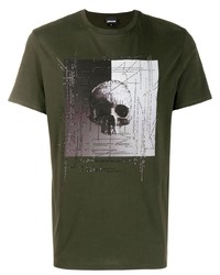 T-shirt girocollo stampata verde oliva di Just Cavalli