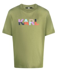 T-shirt girocollo stampata verde oliva di Karl Lagerfeld