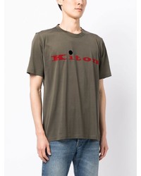 T-shirt girocollo stampata verde oliva di Kiton