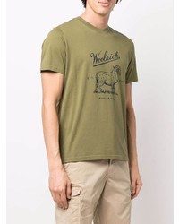 T-shirt girocollo stampata verde oliva di Woolrich