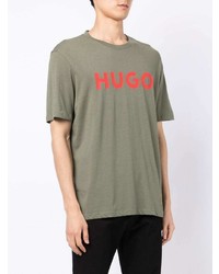 T-shirt girocollo stampata verde oliva di Hugo