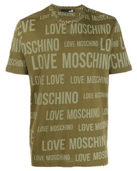 T-shirt girocollo stampata verde oliva di Love Moschino