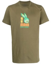 T-shirt girocollo stampata verde oliva di Maharishi