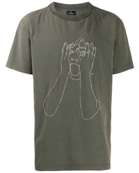 T-shirt girocollo stampata verde oliva di Marcelo Burlon County of Milan