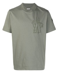 T-shirt girocollo stampata verde oliva di Moncler
