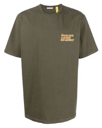 T-shirt girocollo stampata verde oliva di Moncler