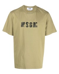 T-shirt girocollo stampata verde oliva di MSGM