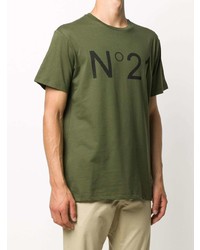 T-shirt girocollo stampata verde oliva di N°21