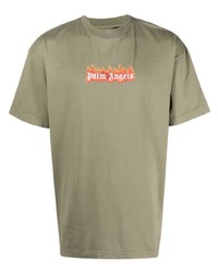 T-shirt girocollo stampata verde oliva di Palm Angels