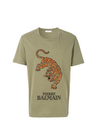 T-shirt girocollo stampata verde oliva di Pierre Balmain