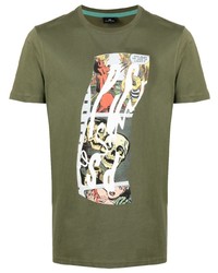 T-shirt girocollo stampata verde oliva di PS Paul Smith