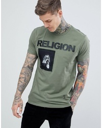 T-shirt girocollo stampata verde oliva di Religion